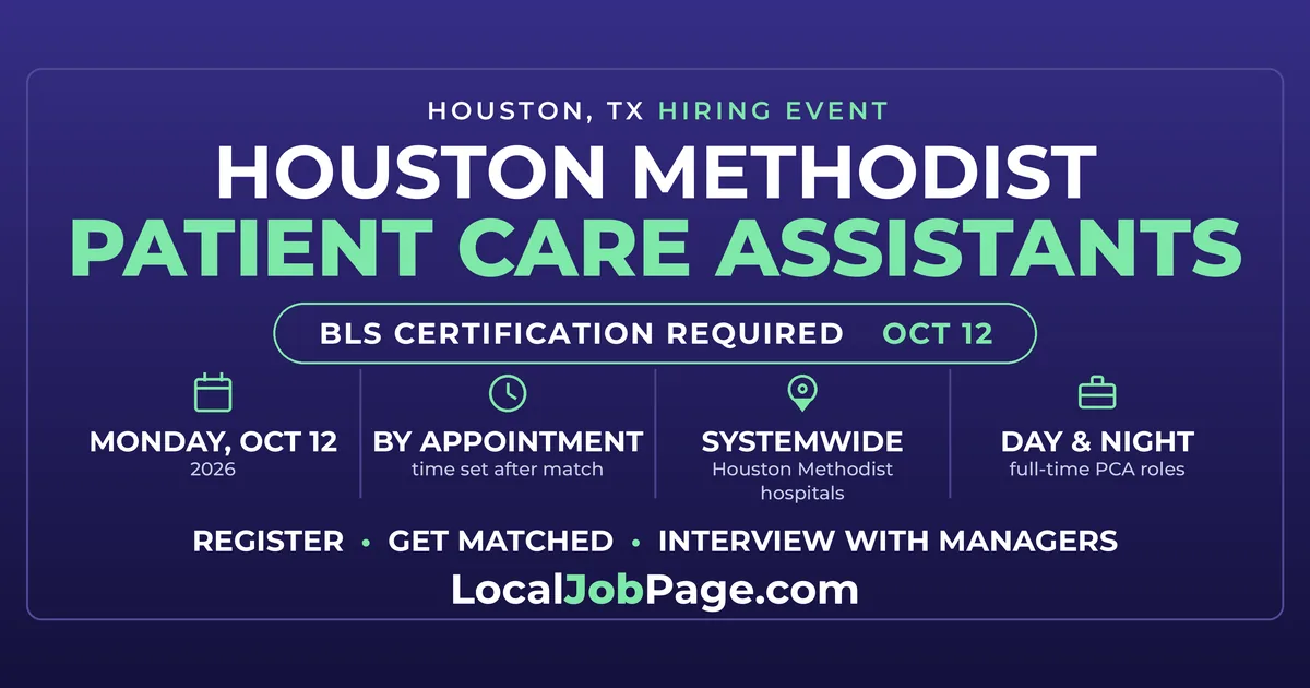 Houston Methodist Hiring Patient Care Assistants at October 12 Event