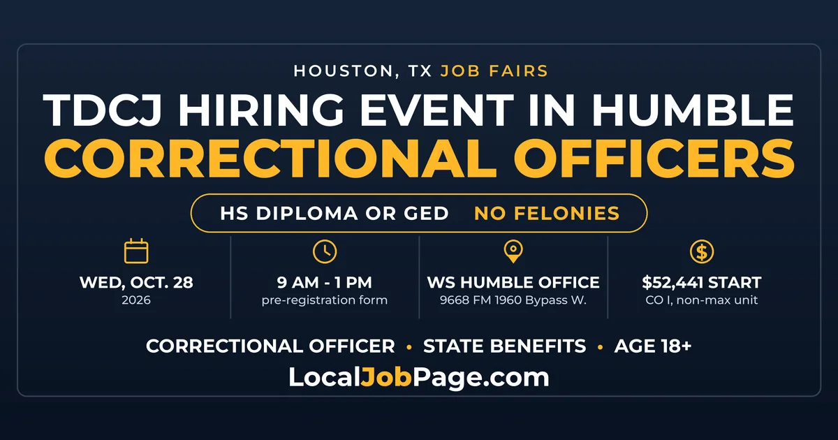 TDCJ Hiring Event Oct. 28 in Humble: Correctional Officer Jobs Start at $52,441