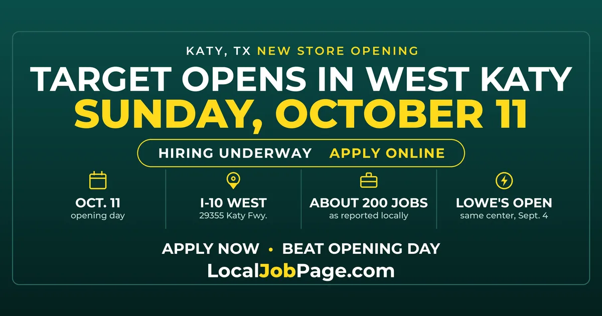 Target Opens October 11 in West Katy: Retail Jobs at Texas Heritage Marketplace